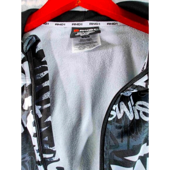 AND1 Black Grey Graffiti Full Zip Y2K Streetwear Hoodie Jacket Size Medium - Picture 7 of 13